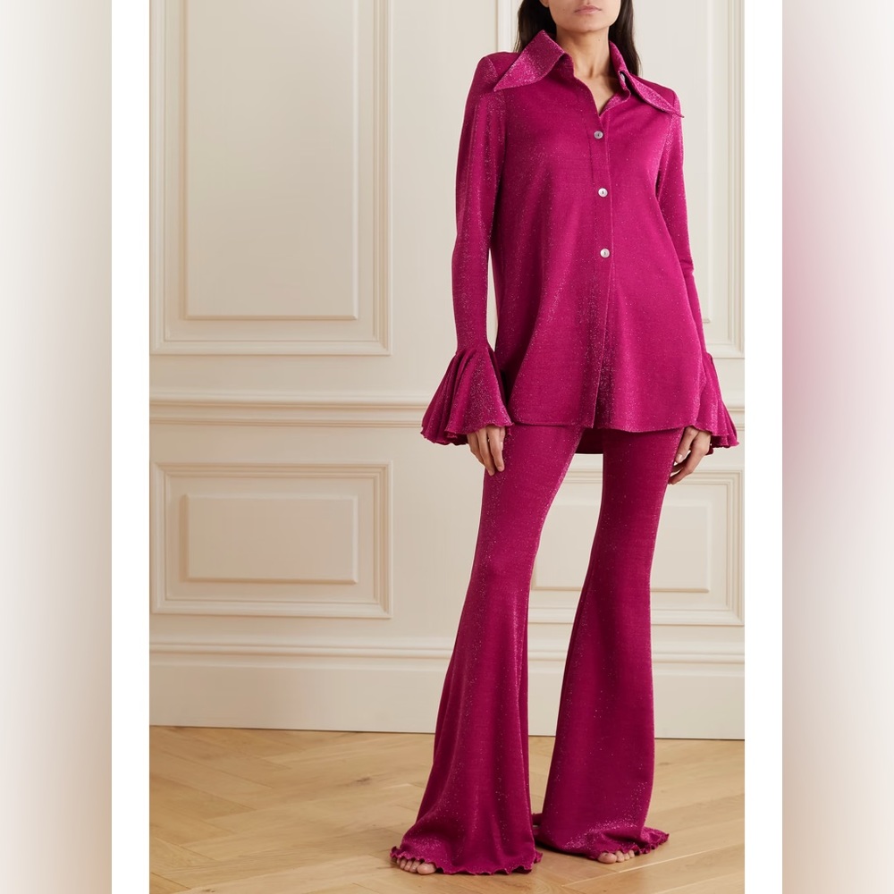 EUC Sleeper Cosmos Metallic Jersey Pajama Set in Pink Size M Net-A-Porter